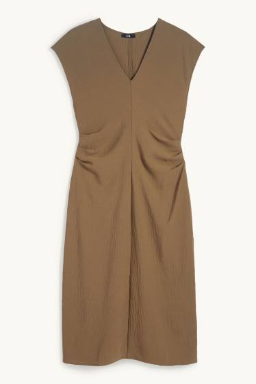 Donna - Vestito aderente con scollo a V - kaki