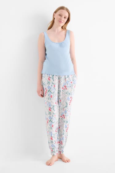 Mujer - Pantalón de pijama en viscosa - de flores - gris claro