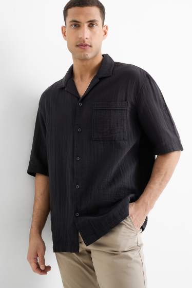 Herren - Musselin-Hemd - Relaxed Fit - Reverskragen - schwarz