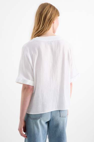 Damen - Musselin-Bluse mit V-Ausschnitt - weiß