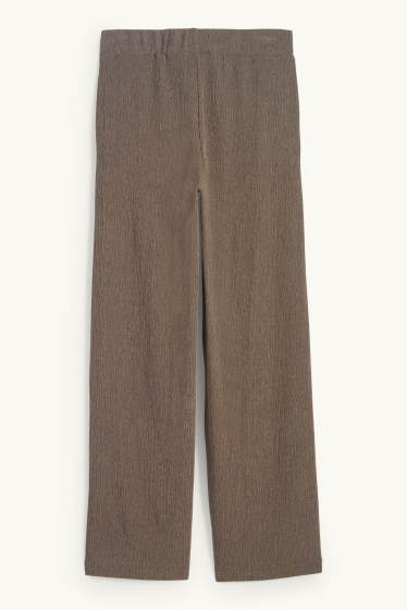 Damen - Jersey-Hose - Mid Waist - Wide Leg - strukturiert - dunkelbraun