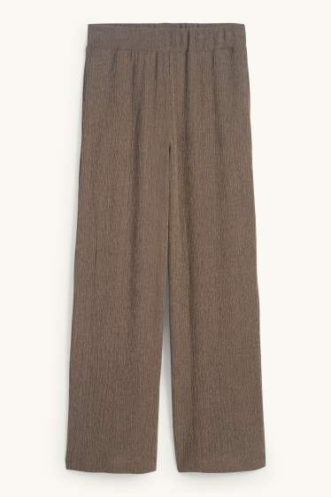 Damen - Jersey-Hose - Mid Waist - Wide Leg - strukturiert - dunkelbraun