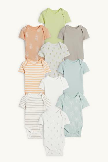 Unisex - Set van 10 - palmboom en ananas - rompertje - wit / beige