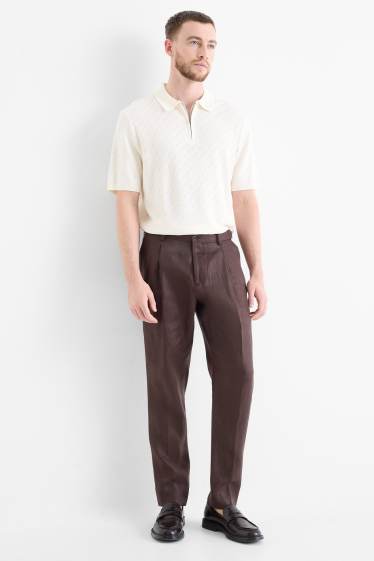 Bărbați - Pantaloni modulari din in - regular fit - maro închis