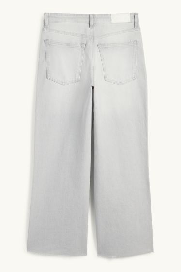 Damen - Crop Wide Leg Jeans - Mid Waist - helljeansgrau