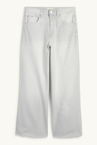 Damen - Crop Wide Leg Jeans - Mid Waist - helljeansgrau