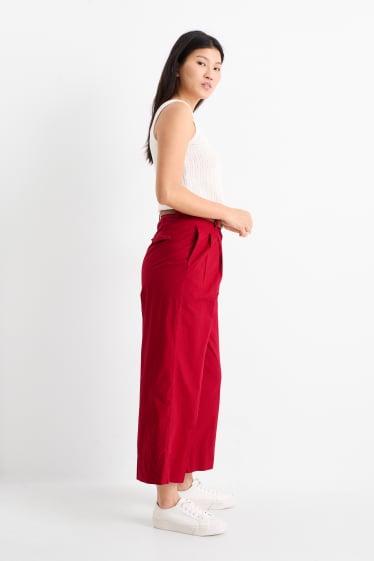 Femmes - Pantalon de toile avec ceinture - high waist - wide leg - rouge foncé