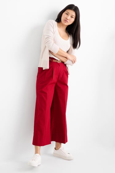 Femmes - Pantalon de toile avec ceinture - high waist - wide leg - rouge foncé