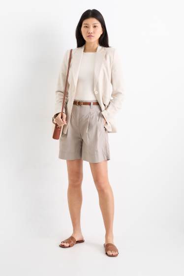 Dames - Korte broek met riem - high waist - taupe