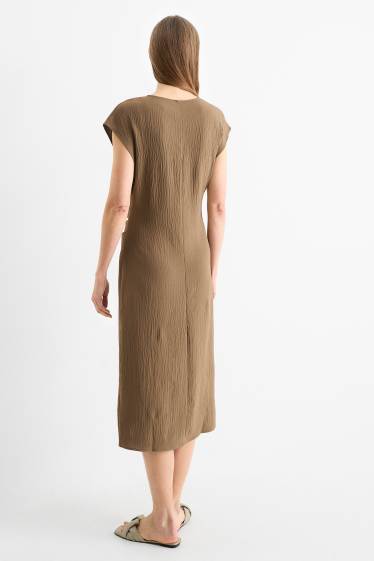 Donna - Vestito aderente con scollo a V - kaki