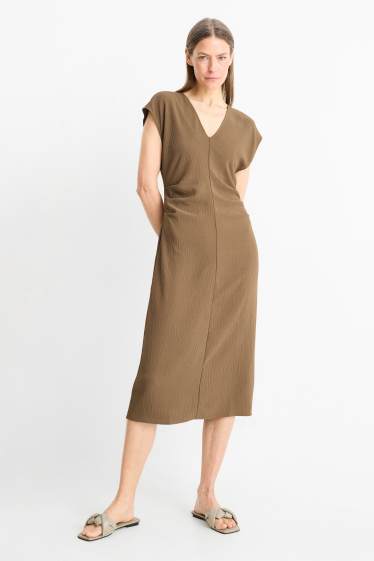 Donna - Vestito aderente con scollo a V - kaki