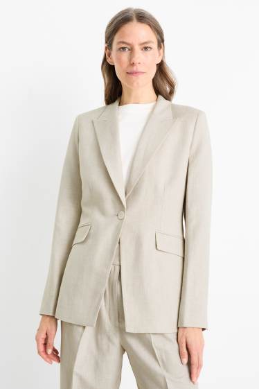 Dames - Oversized blazer, deels met linnen - beige