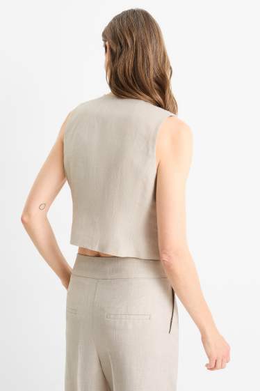 Dames - Business-gilet, deels met linnen - relaxed fit - beige