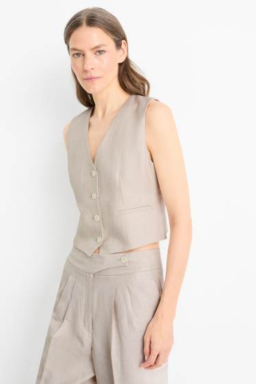 Dames - Business-gilet, deels met linnen - relaxed fit - beige