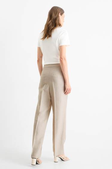Women - Business trousers with linen content - high waist - wide leg - light beige