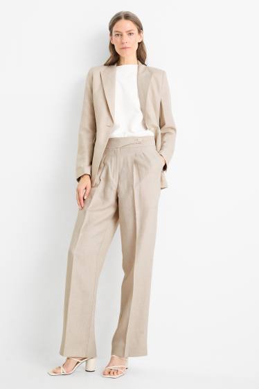 Women - Business trousers with linen content - high waist - wide leg - light beige