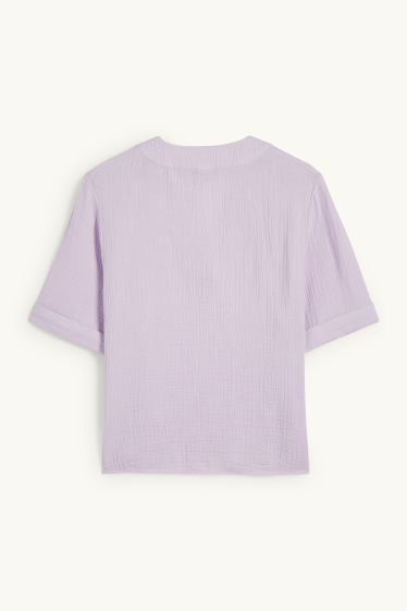 Donna - Blusa di mussola con scollo a V - viola chiaro