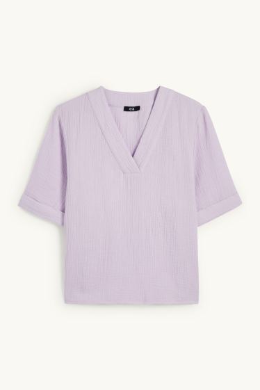 Donna - Blusa di mussola con scollo a V - viola chiaro