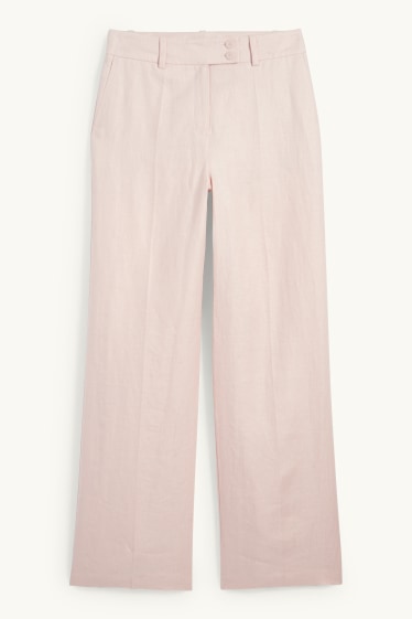 Women - Linen business trousers - high waist - straight fit - rose