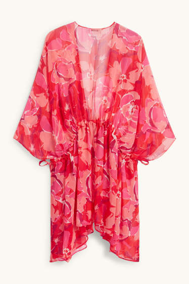 Femei - Kimono din șifon - cu flori - roz