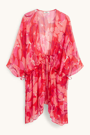 Femei - Kimono din șifon - cu flori - roz