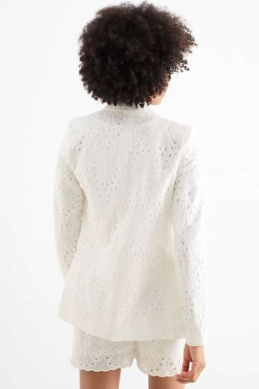 Femmes - Blazer long - regular fit - broderie anglaise - blanc crème