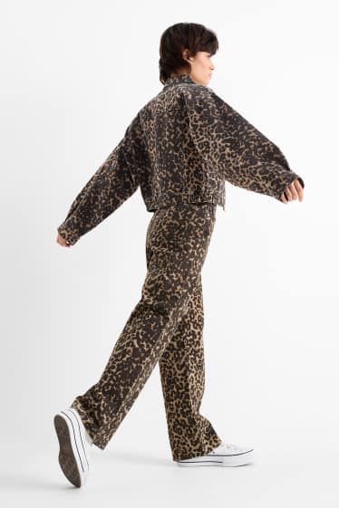Dames - Baggy jeans - mid waist - luipaardvelprint - bruin