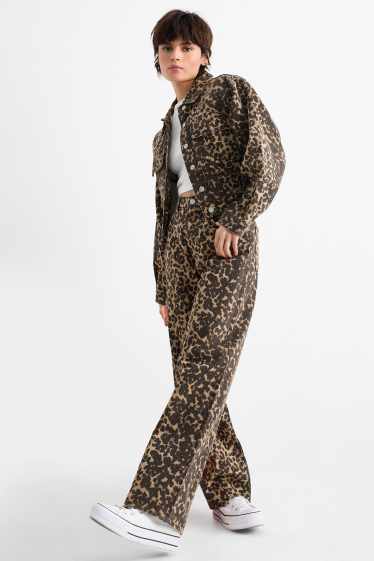 Dames - Baggy jeans - mid waist - luipaardvelprint - bruin