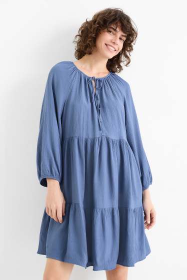 Femmes - Robe évasée en viscose - bleu