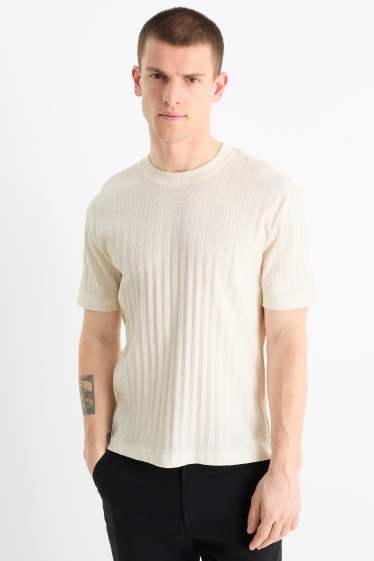 Men - T-shirt - relaxed fit - ribbed - cremewhite