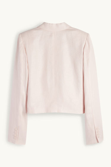 Damen - Crop Leinen-Blazer - Regular Fit - rosa