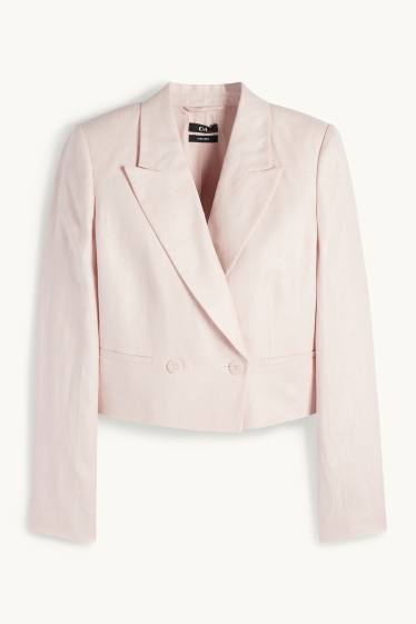 Damen - Crop Leinen-Blazer - Regular Fit - rosa