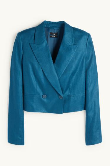 Women - Cropped linen blazer- regular fit - petrol