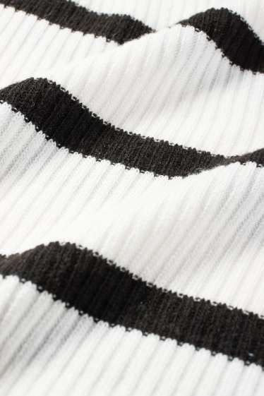 Femmes - T-shirt - regular fit - finition côtelée - à rayures - blanc / noir