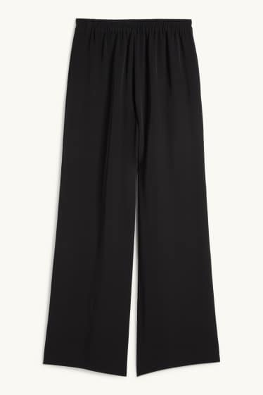 Dámské - Plátěné kalhoty - mid waist - wide leg - černá