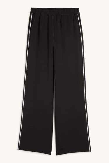 Dámské - Plátěné kalhoty - mid waist - wide leg - černá