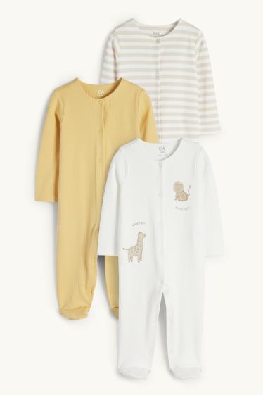 Unisexe - Lot de 3 - girafes et lions - pyjamas bébé - blanc crème