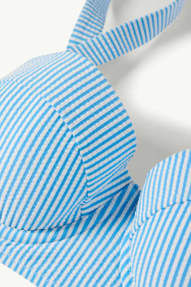 Damen - BH mit Bügel - BALCONETTE - wattiert - gestreift - weiß / hellblau