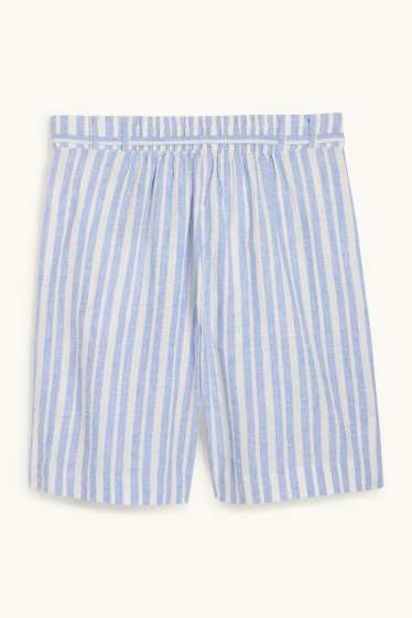 Damen - Shorts - High Waist - Leinen-Mix - gestreift - weiß / hellblau