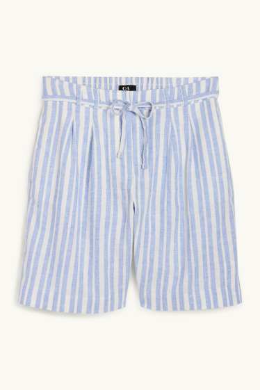 Damen - Shorts - High Waist - Leinen-Mix - gestreift - weiß / hellblau