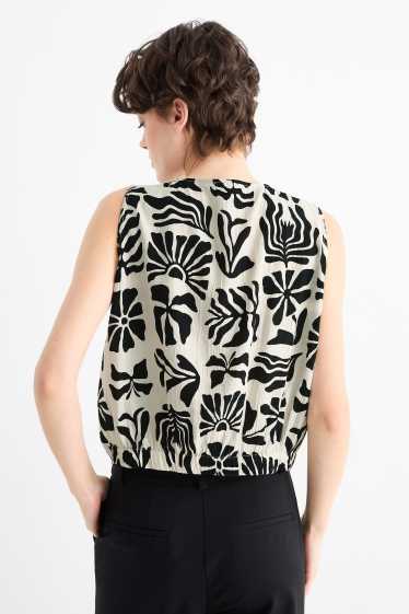 Femmes - Chemisier à col V et nœud - à motif - noir / beige