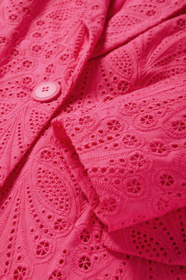 Women - Long blazer - regular fit - broderie anglaise - pink