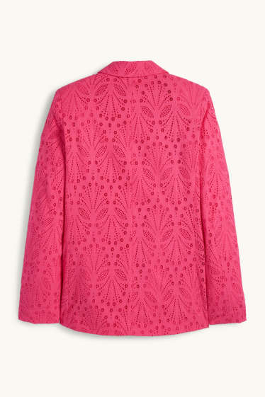 Women - Long blazer - regular fit - broderie anglaise - pink