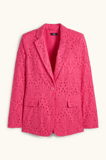 Women - Long blazer - regular fit - broderie anglaise - pink