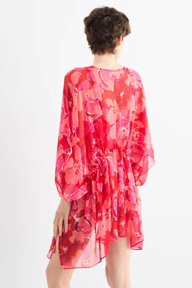 Femei - Kimono din șifon - cu flori - roz