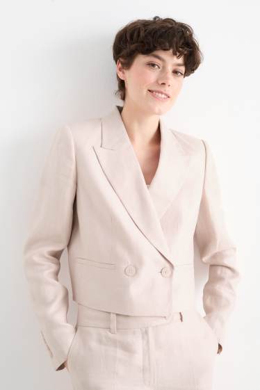 Damen - Crop Leinen-Blazer - Regular Fit - rosa