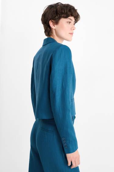 Women - Cropped linen blazer- regular fit - petrol