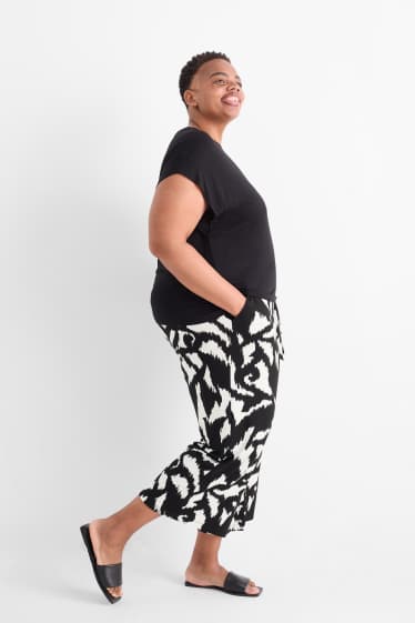 Women - Jersey trousers - mid-rise waist - wide leg - patterned - black / white
