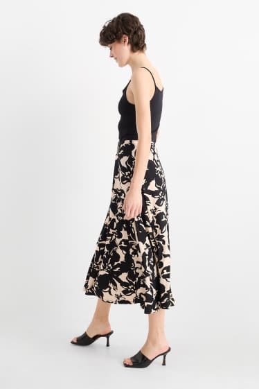 Dames - Rok - gebloemd - zwart / beige
