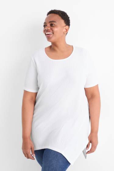 Women - T-shirt - textured - white